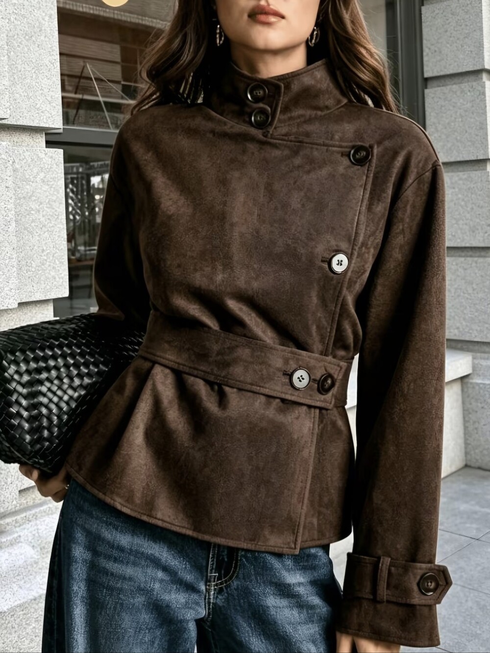 Women'S Soft Faux Suede Vintage Jacket, Suitable for Street Sport Jacket Outfits - Picture 3 of 3